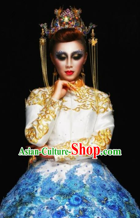 Traditional Chinese Catwalks Costume Stage Show Modern Fancywork Dress for Women