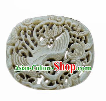 Handmade Chinese Carving Crane Jade Pendant Traditional Jade Craft Jewelry Accessories