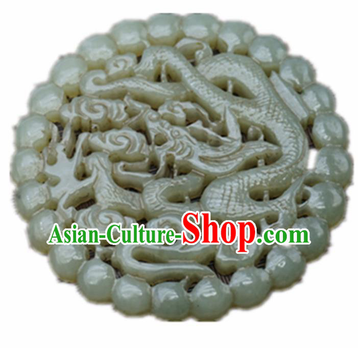 Handmade Chinese Jade Carving Dragons Round Pendant Traditional Jade Craft Jewelry Accessories