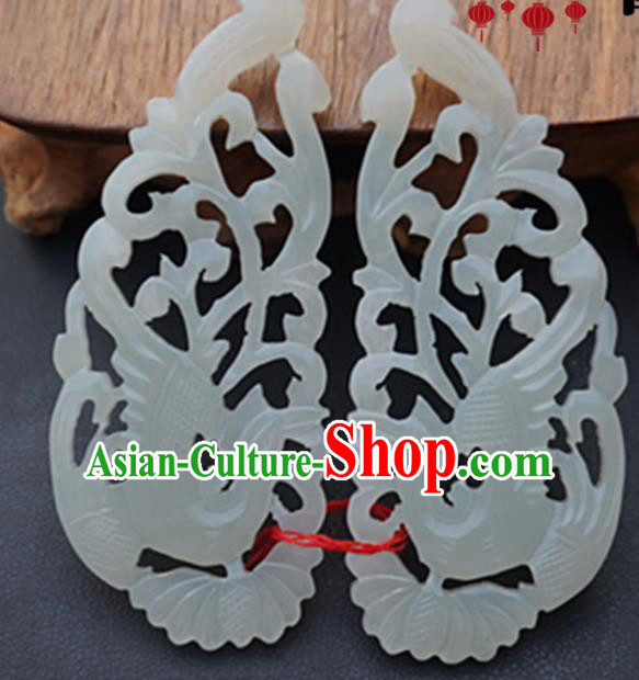 Handmade Chinese Jade Carving Phoenix Pendant Traditional Jade Craft Jewelry Accessories