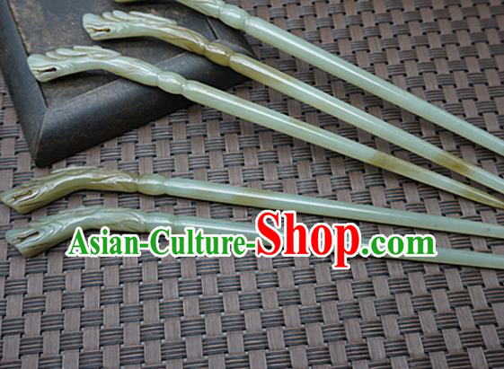 Chinese Handmade Jade Hairpins Carving Dragon Head Jade Hair Clip Hair Accessories for Women for Men