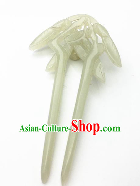 Chinese Handmade Jade Hairpins Ancient Carving Bamboo Jade Hair Clip Hair Accessories for Women for Men