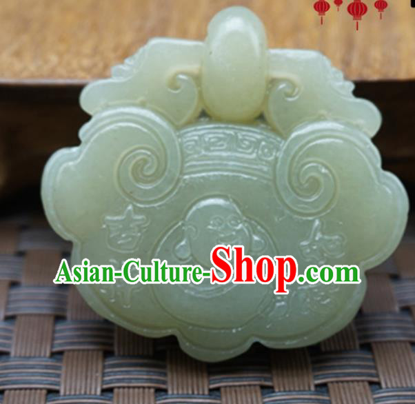Chinese Handmade Jade Craft Carving Longevity Lock Jewelry Accessories Jade Necklace Pendant