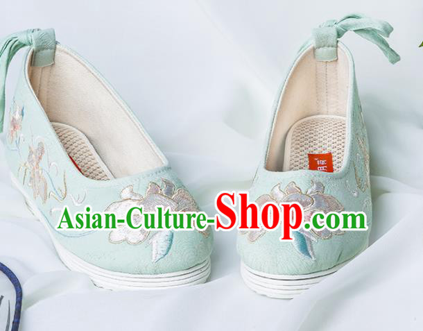 Chinese Traditional Green Embroidered Shoes Hanfu Cloth Shoes Handmade Ancient Princess Shoes for Women