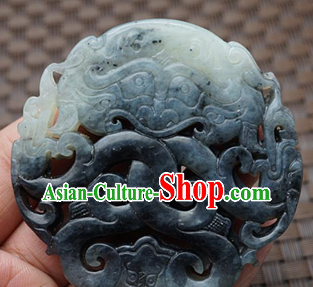 Chinese Handmade Jade Craft Jewelry Accessories Traditional Carving Double Dragons Jade Pendant