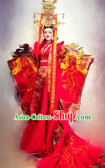 Traditional Chinese Cosplay Queen Costume Stage Show Modern Fancywork Red Dress for Women