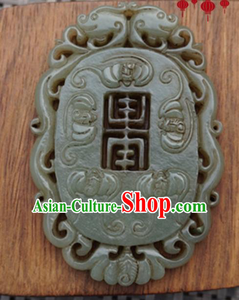 Chinese Handmade Jewelry Accessories Carving Bats Jade Pendant Ancient Traditional Jade Craft Decoration
