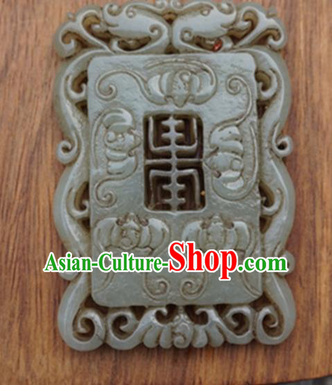 Chinese Handmade Jewelry Accessories Carving Bats Square Jade Pendant Ancient Traditional Jade Craft Decoration