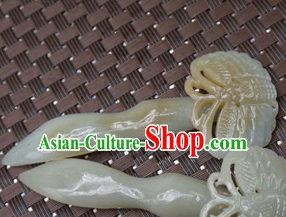 Chinese Handmade White Jade Carving Butterfly Hair Clip Ancient Jade Hairpins Hair Accessories for Women for Men