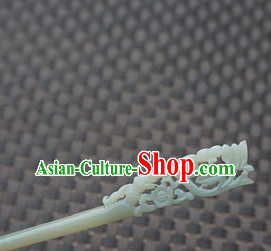 Chinese Handmade White Jade Carving Flower Hair Clip Ancient Jade Hairpins Hair Accessories for Women for Men
