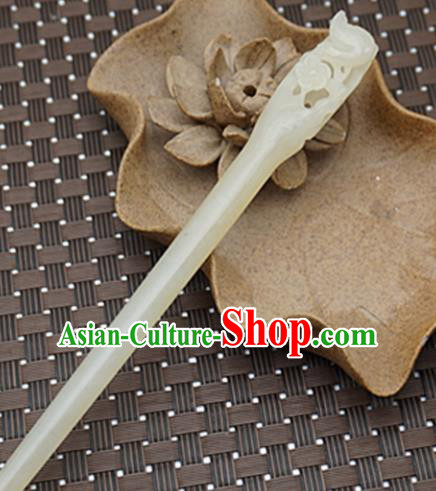 Chinese Handmade Jade Carving Plum Blossom Hair Clip Ancient Jade Hairpins Hair Accessories for Women for Men