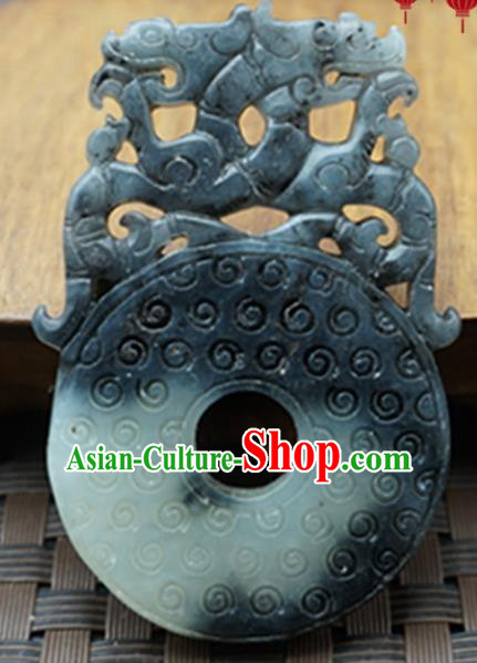 Chinese Handmade Carving Dragon Gray Jade Pendant Jewelry Accessories Ancient Traditional Jade Craft Decoration