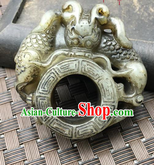 Chinese Handmade Ancient Carving Pi Xiu Jade Ring Traditional Jade Thimble Jewelry Accessories for Women for Men