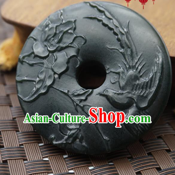 Handmade Chinese Ancient Black Jade Carving Bird Pendant Traditional Jade Craft Jewelry Decoration Accessories