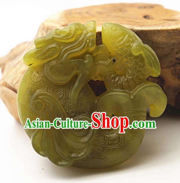 Handmade Chinese Ancient Jade Carving Dragonfish Pendant Traditional Jade Craft Jewelry Decoration Accessories