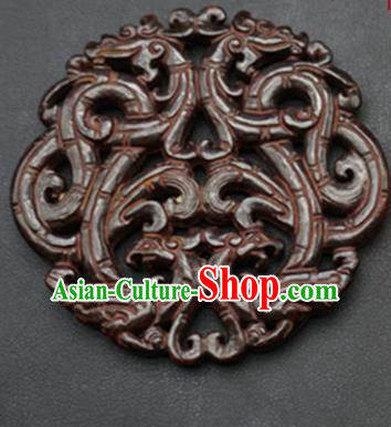 Chinese Ancient Wedding Carving Dragon Phoenix Brown Jade Pendant Traditional Handmade Jade Craft Jewelry Decoration Accessories