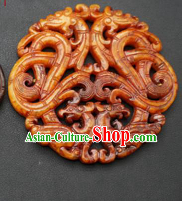 Chinese Ancient Wedding Carving Dragon Phoenix Yellow Jade Pendant Traditional Handmade Jade Craft Jewelry Decoration Accessories