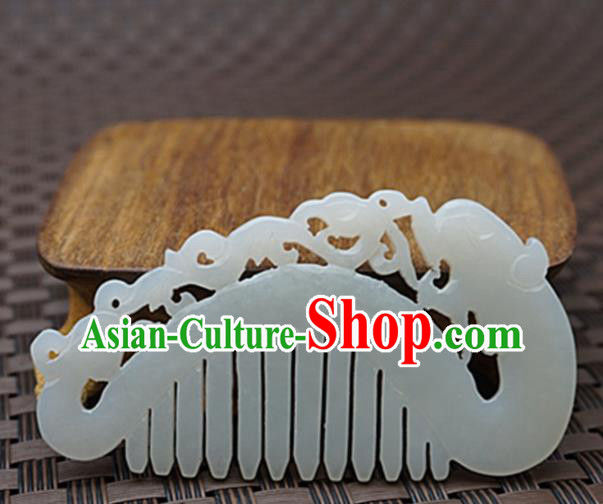 Chinese Handmade Jade Carving Dragon Hair Comb Ancient Jade Hairpins Hair Accessories for Women