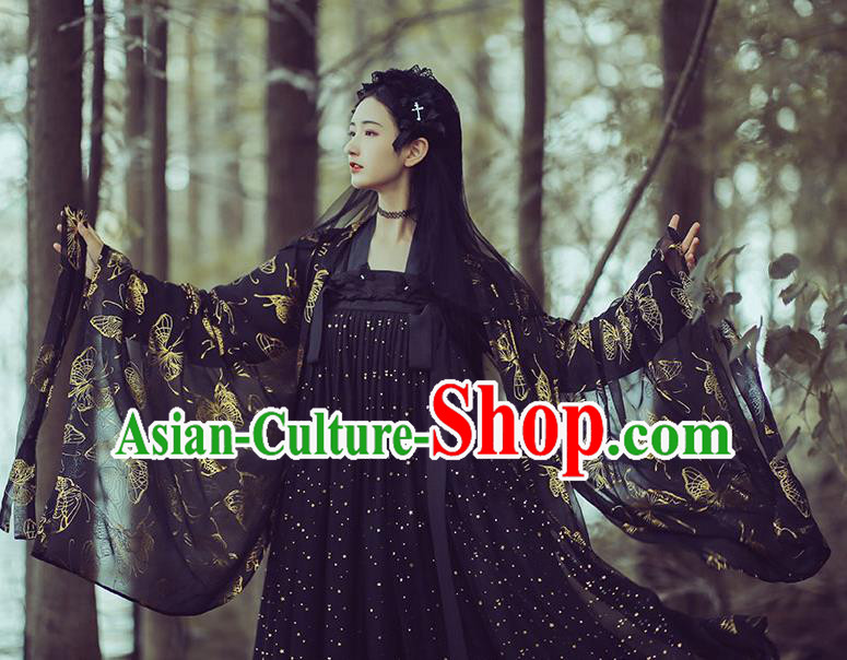 Chinese Ancient Peri Black Hanfu Dress Traditional Tang Dynasty Court Princess Historical Costume for Women