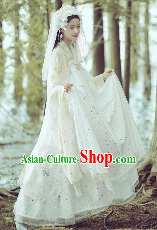 Chinese Ancient Peri Princess White Hanfu Dress Traditional Drama Tang Dynasty Court Lady Historical Costume for Women