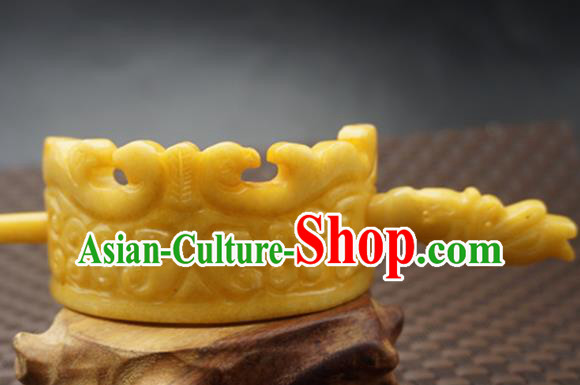 Handmade Chinese Yellow Jade Carving Beast Hair Crown Ancient Jade Hairpins Hair Accessories for Women for Men
