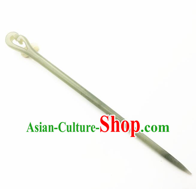 Handmade Chinese Jade Carving Hair Clip Ancient Swordsman Jade Hairpins Hair Accessories for Women for Men