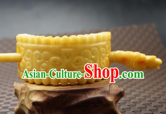 Handmade Chinese Yellow Jade Carving Beast Hair Crown Ancient Swordsman Jade Hairpins Hair Accessories for Women for Men