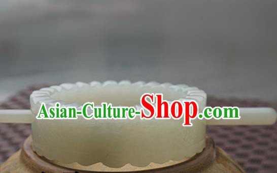Handmade Chinese White Jade Carving Hairdo Crown Ancient Swordsman Jade Hairpins Hair Accessories for Women for Men