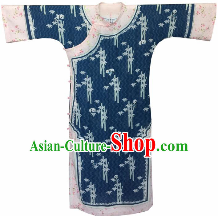 Traditional Chinese Printing Bamboo Royalblue Cheongsam Tang Suit Qipao Dress National Costume for Women