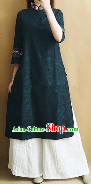 Traditional Chinese Embroidered Atrovirens Dress Tang Suit Cheongsam National Costume for Women