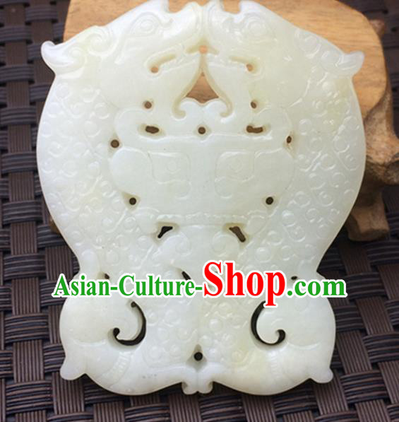 Handmade Chinese Carving Double Dragons Jade Pendant Ancient Traditional Jade Craft Decoration