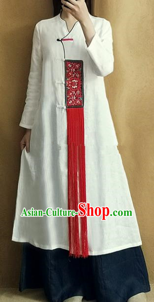 Traditional Chinese Embroidered Outer Garment Tang Suit White Coat National Costume for Women