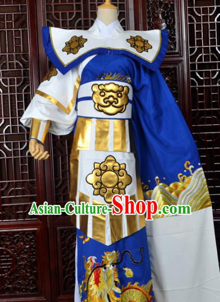 Handmade Chinese Beijing Opera General Costume Peking Opera Military Officer Royalblue Clothing for Men