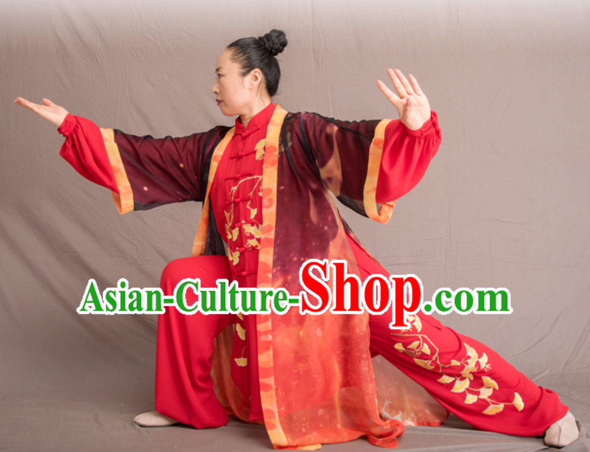 Lucky Red Top Chinese Classical Competition Championship Professional Tai Chi Uniforms Taiji Kung Fu Wing Chun Kungfu Tai Ji Sword Master Dress Clothing Suits Clothing Clothes Complete Set