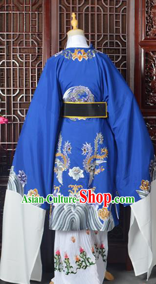 Handmade Chinese Beijing Opera Old Women Costume Peking Opera Actress Royalblue Embroidered Dress for Women