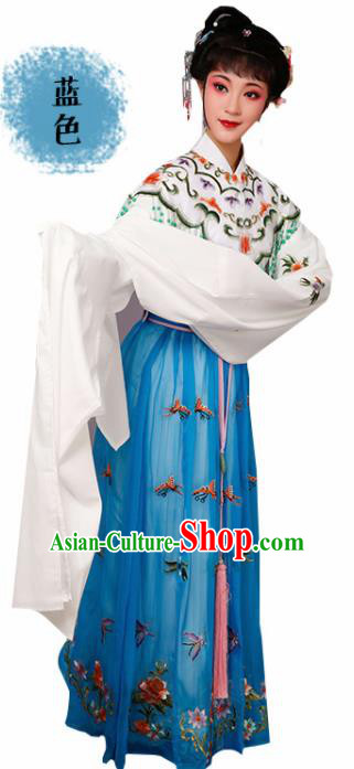 Handmade Chinese Beijing Opera Diva Embroidered Blue Dress Traditional Peking Opera Princess Costume for Women
