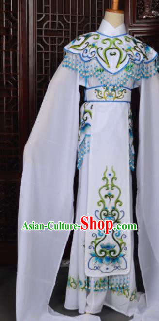 Handmade Chinese Beijing Opera Princess White Embroidered Dress Traditional Peking Opera Diva Costume for Women