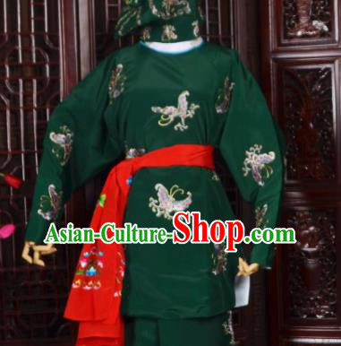 Handmade Chinese Beijing Opera Soldier Green Costume Traditional Peking Opera Takefu Embroidered Butterfly Clothing for Men