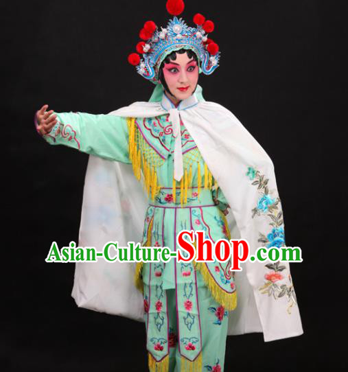 Handmade Chinese Beijing Opera Embroidered Peony White Cloak Traditional Peking Opera Diva Costume for Women