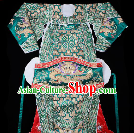 Handmade Chinese Beijing Opera General Guan Yu Green Costume Traditional Peking Opera Takefu Embroidered Clothing for Men