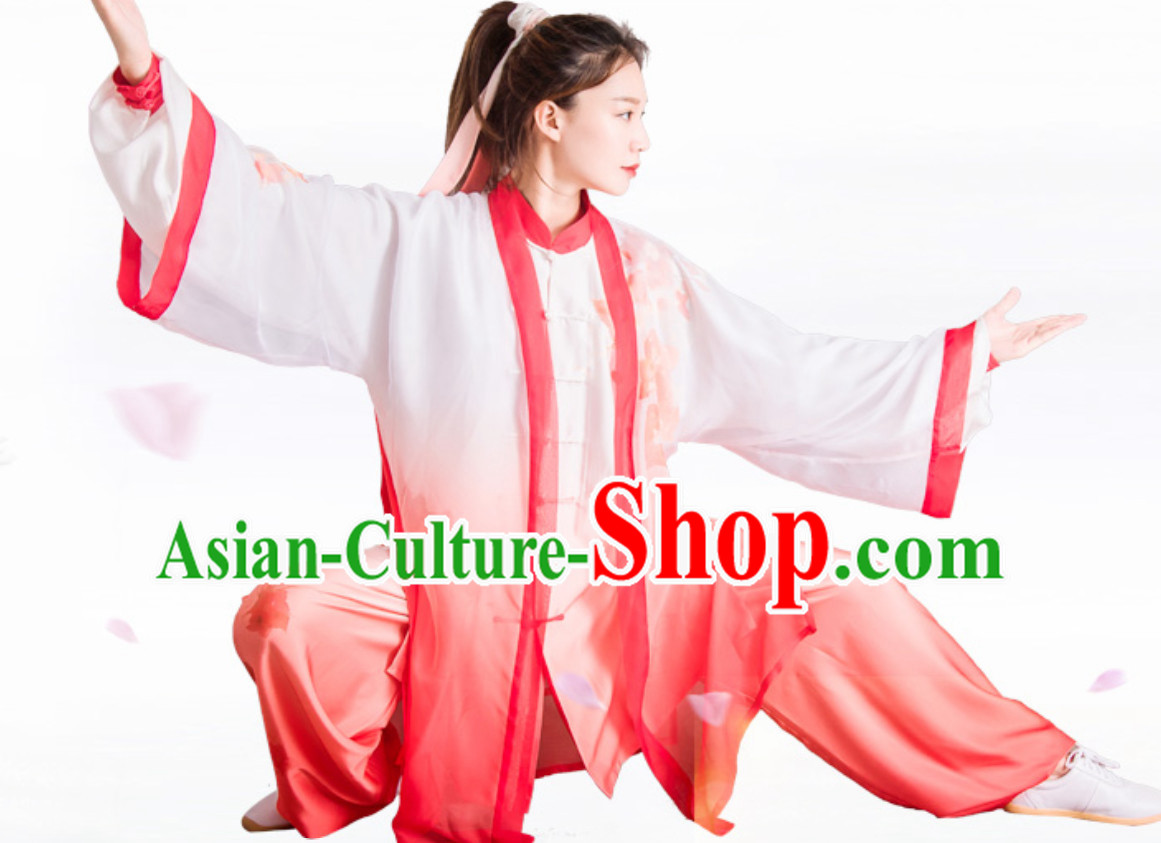 Top Chinese Mandarin Competition Championship Professional Tai Chi Stage Performance Uniforms Clothing and Mantle Complete Set for Women or Men