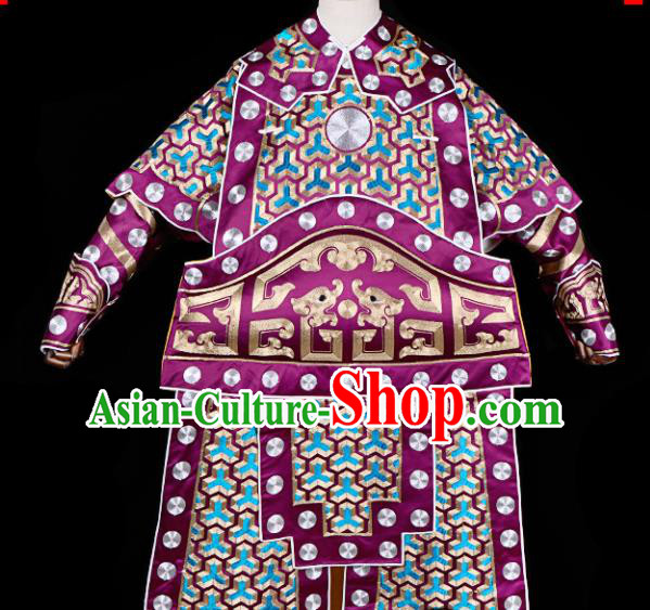 Handmade Chinese Beijing Opera General Purple Costume Traditional Peking Opera Takefu Clothing for Men