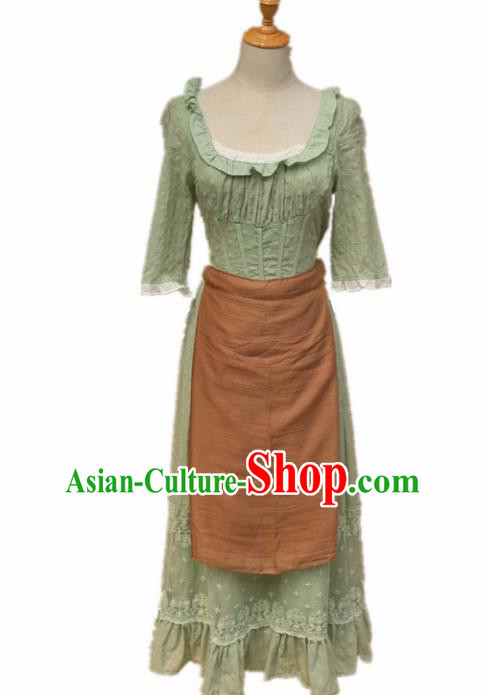Europe Medieval Traditional Costume European Maidservant Green Dress for Women
