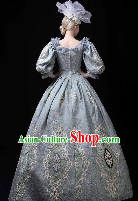 Europe Medieval Traditional Court Costume European Princess Blue Full Dress for Women
