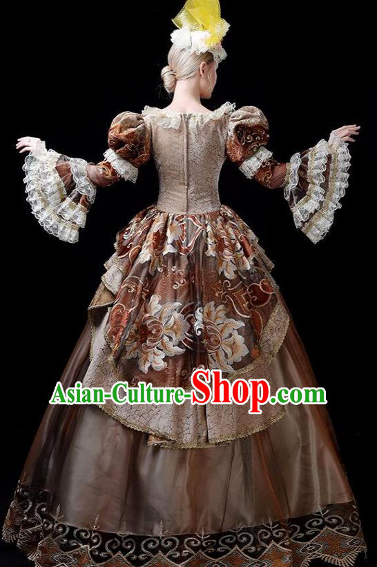Europe Medieval Traditional Court Costume European Princess Brown Full Dress for Women