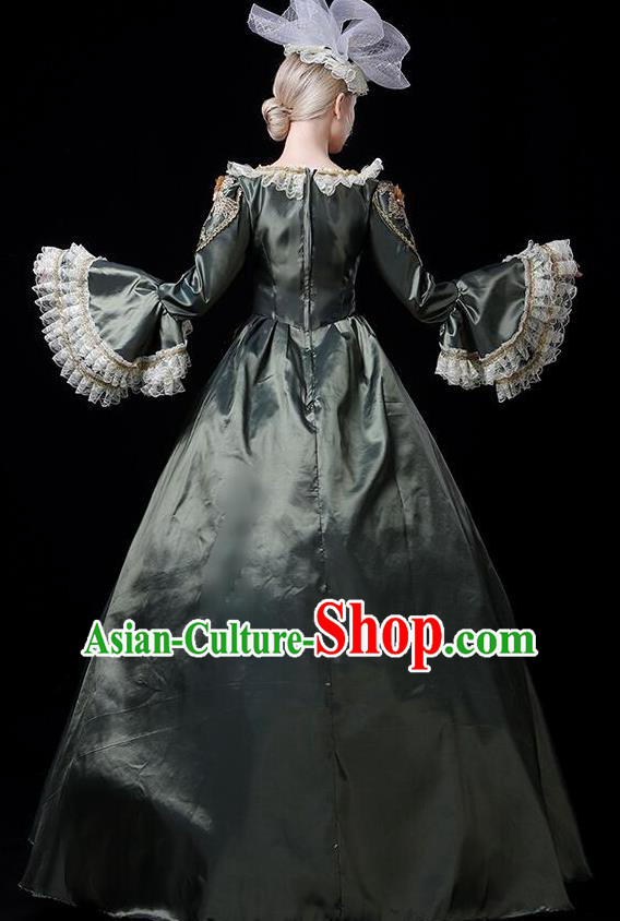 Europe Medieval Traditional Court Costume European Princess Atrovirens Full Dress for Women
