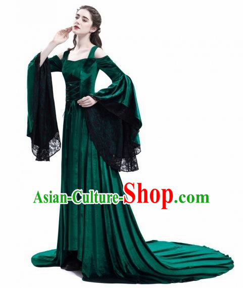 Europe Medieval Traditional Court Princess Green Costume European Full Dress for Women