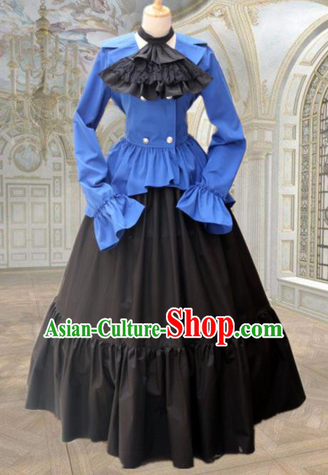 Europe Medieval Traditional Court Maid Costume European Black Dress for Women