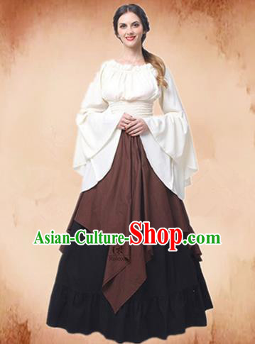 Europe Traditional Countrywoman Costume European Maidservant Brown Dress for Women