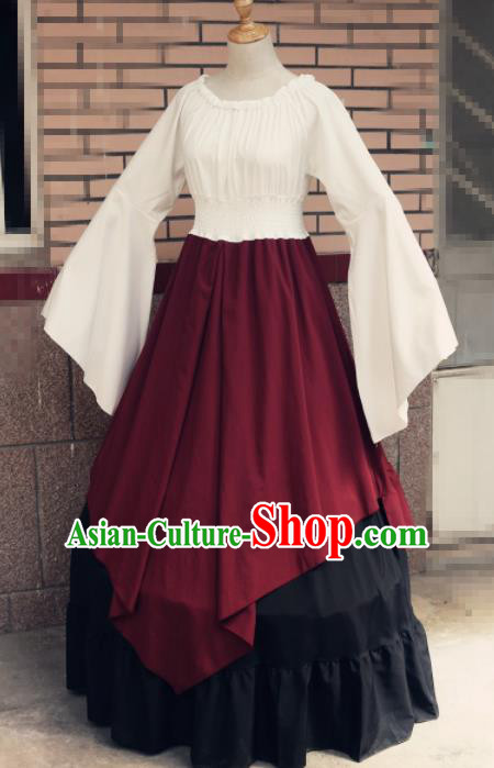 Europe Traditional Countrywoman Costume European Maidservant Red Dress for Women
